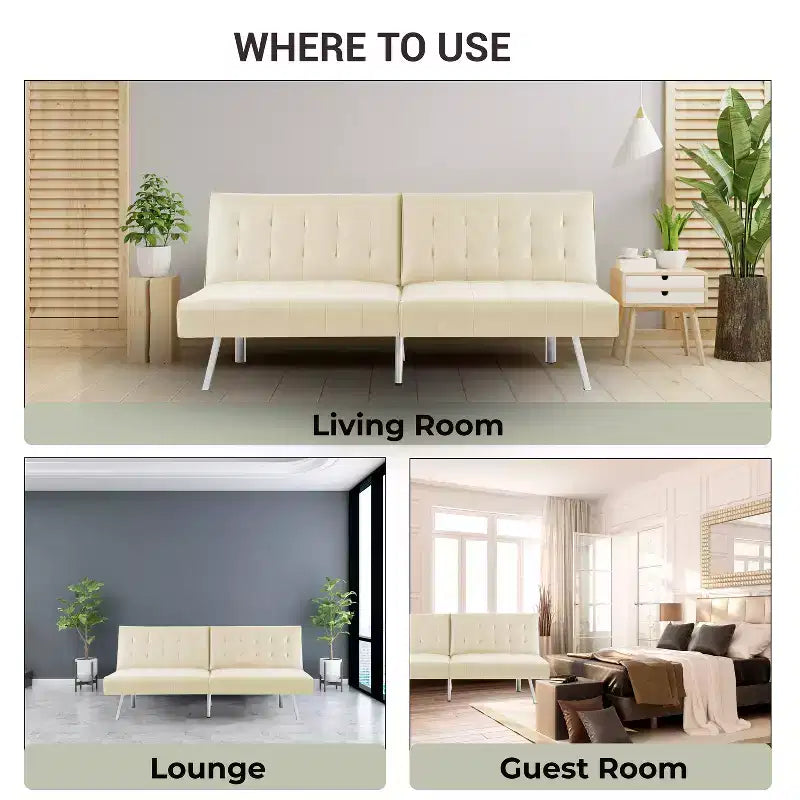 Canapé-lit futon à dossier divisé touffeté Home Imports Emporium, canapé-lit convertible avec pieds chromés