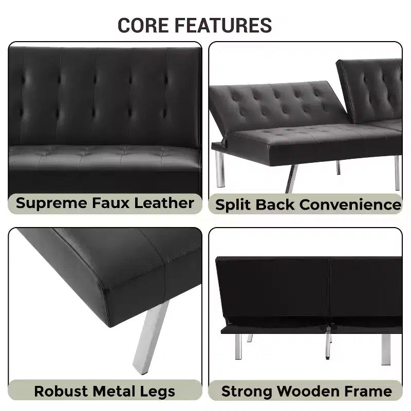 Canapé-lit futon à dossier divisé touffeté Home Imports Emporium, canapé-lit convertible avec pieds chromés