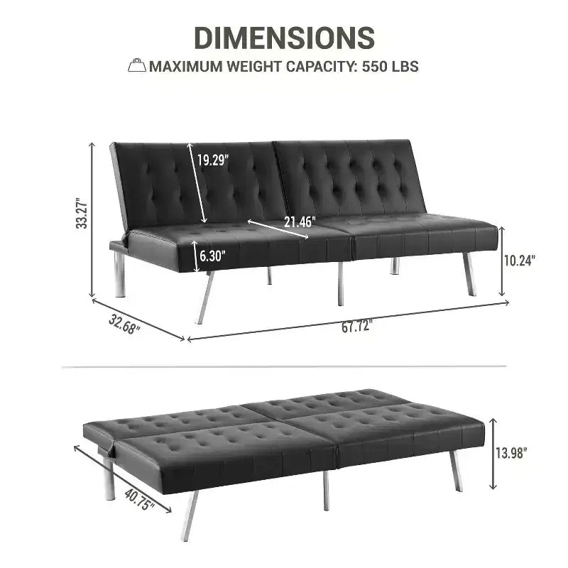 Canapé-lit futon à dossier divisé touffeté Home Imports Emporium, canapé-lit convertible avec pieds chromés