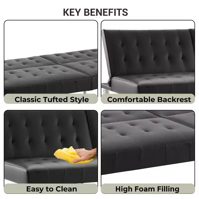 Canapé-lit futon à dossier divisé touffeté Home Imports Emporium, canapé-lit convertible avec pieds chromés