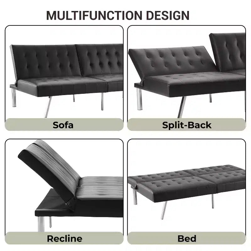 Canapé-lit futon à dossier divisé touffeté Home Imports Emporium, canapé-lit convertible avec pieds chromés