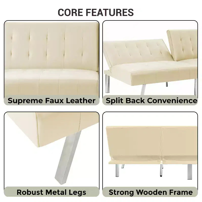 Canapé-lit futon à dossier divisé touffeté Home Imports Emporium, canapé-lit convertible avec pieds chromés