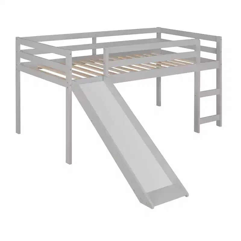 Lit mezzanine bas Whisen de 79,5L x 41,8l, élégant, de taille double, avec échelle intégrée et toboggan, conception multifonctionnelle