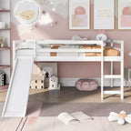 Lit mezzanine bas Whisen de 79,5L x 41,8l, élégant, de taille double, avec échelle intégrée et toboggan, conception multifonctionnelle