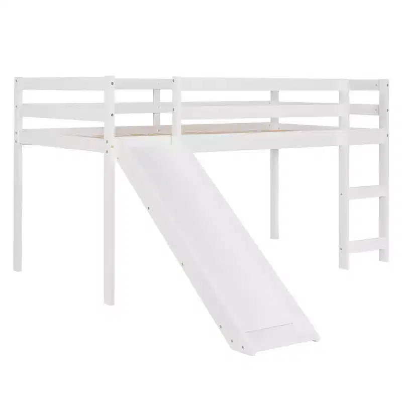 Lit mezzanine bas Whisen de 79,5L x 41,8l, élégant, de taille double, avec échelle intégrée et toboggan, conception multifonctionnelle