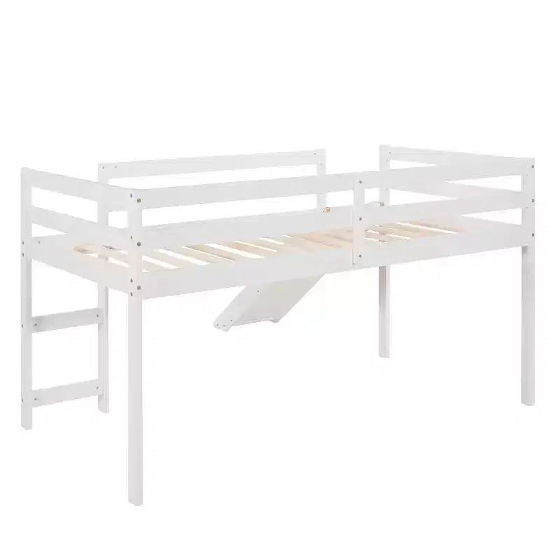 Lit mezzanine bas Whisen de 79,5L x 41,8l, élégant, de taille double, avec échelle intégrée et toboggan, conception multifonctionnelle