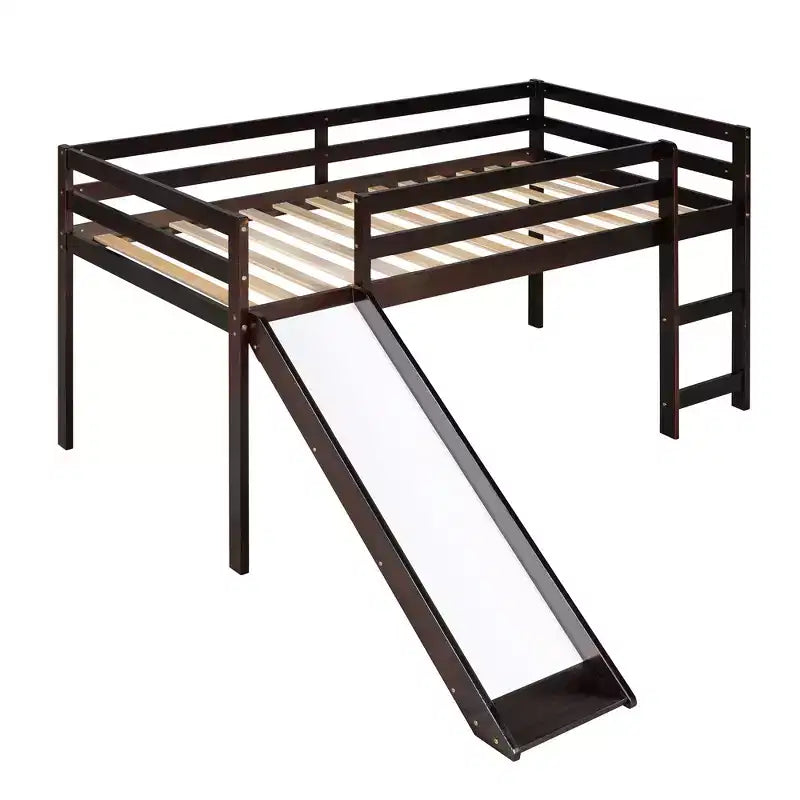 Lit mezzanine bas Whisen de 79,5L x 41,8l, élégant, de taille double, avec échelle intégrée et toboggan, conception multifonctionnelle