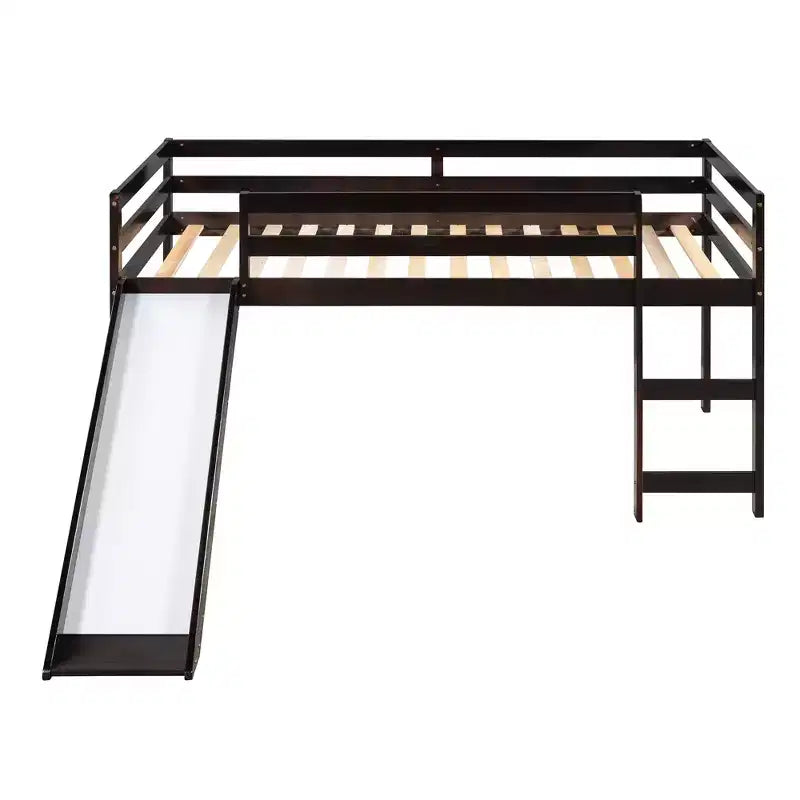 Lit mezzanine bas Whisen de 79,5L x 41,8l, élégant, de taille double, avec échelle intégrée et toboggan, conception multifonctionnelle