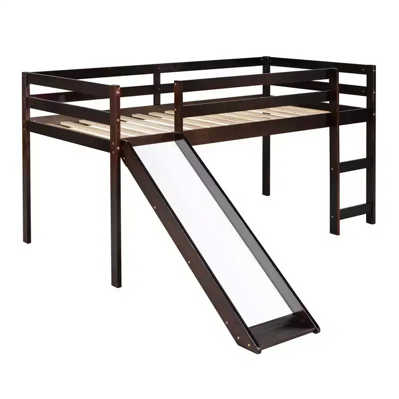 Lit mezzanine bas Whisen de 79,5L x 41,8l, élégant, de taille double, avec échelle intégrée et toboggan, conception multifonctionnelle