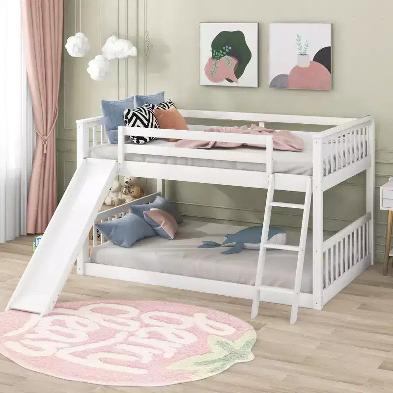 Whisen Wood Full over Full Bunk Bed with Convertible Slide and Ladder