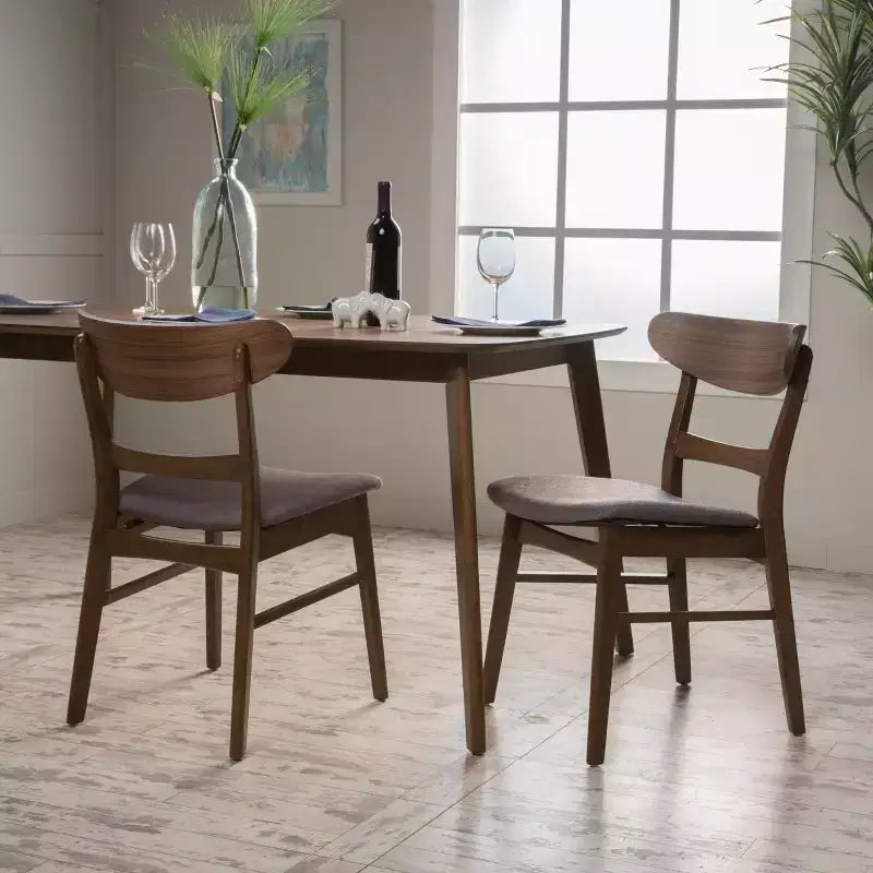 Chaises de salle à manger en bois rembourrées en tissu Isador Mid-Century Modern GDFStudio (lot de 2)
