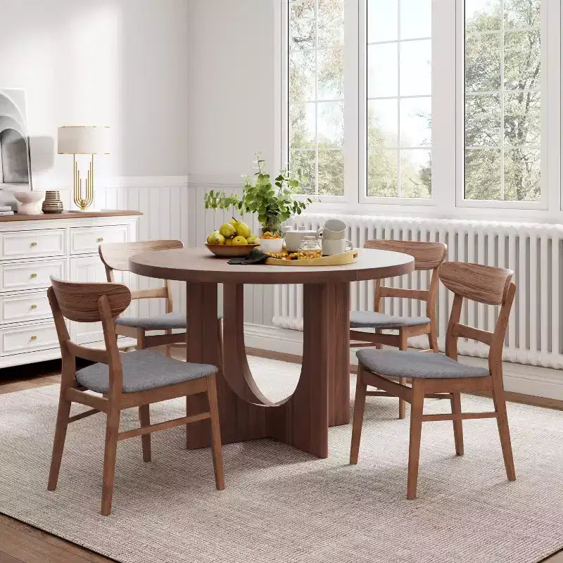 Chaises de salle à manger en bois rembourrées en tissu Isador Mid-Century Modern GDFStudio (lot de 2)