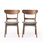 Chaises de salle à manger en bois rembourrées en tissu Isador Mid-Century Modern GDFStudio (lot de 2)