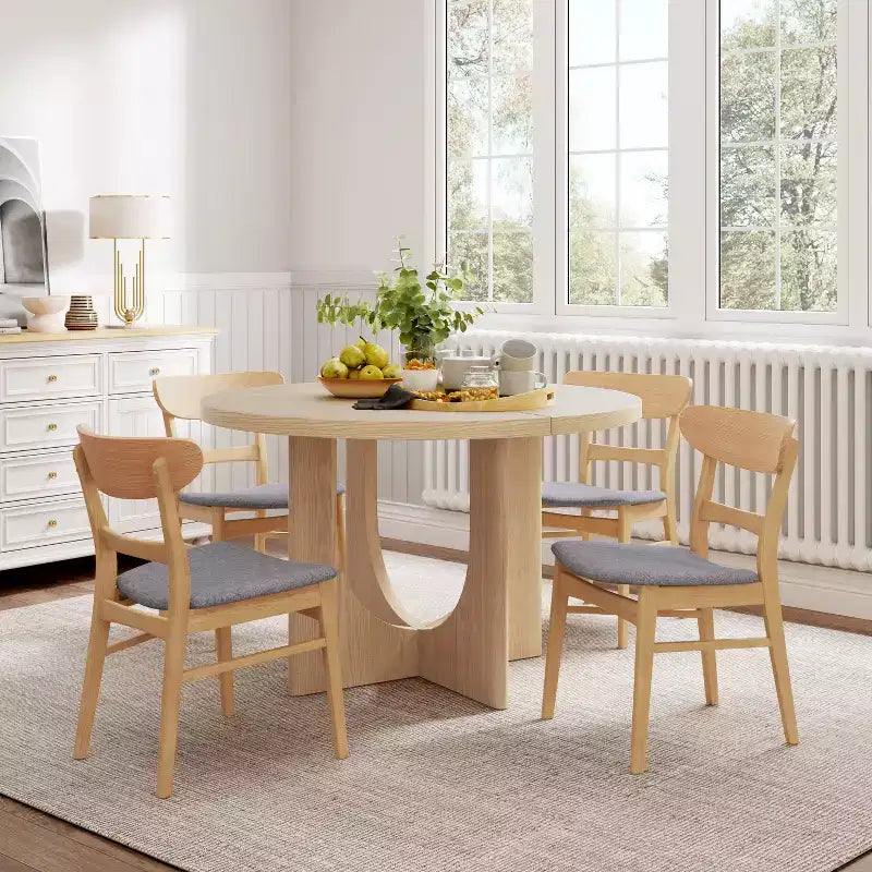 Chaises de salle à manger en bois rembourrées en tissu Isador Mid-Century Modern GDFStudio (lot de 2)