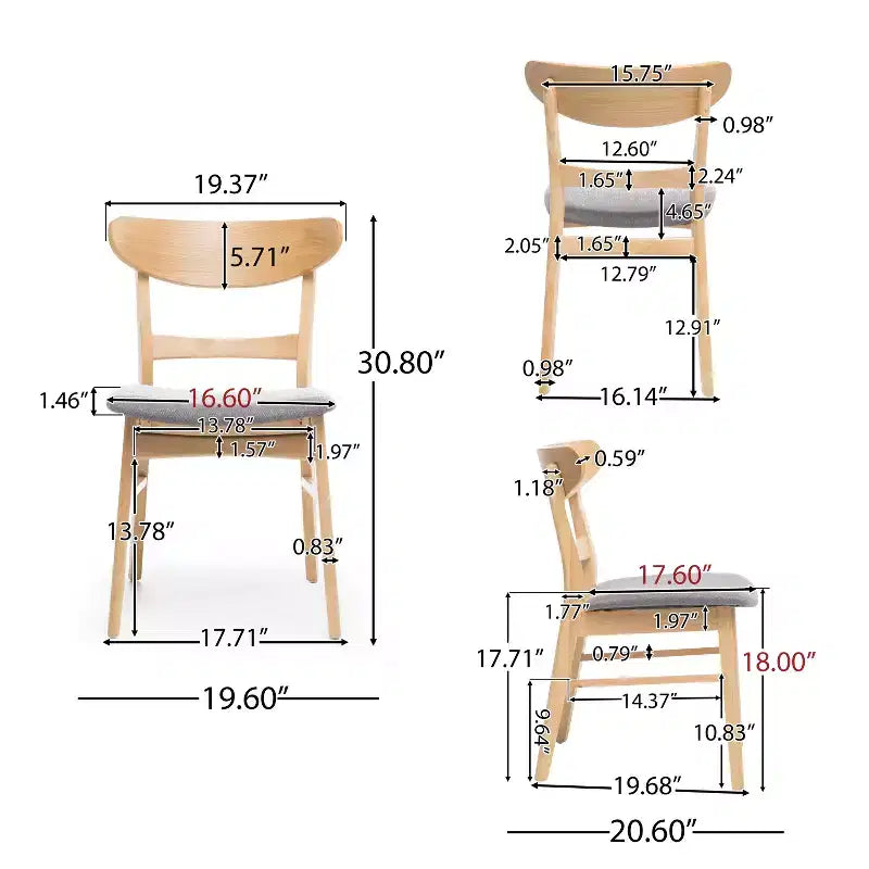 Chaises de salle à manger en bois rembourrées en tissu Isador Mid-Century Modern GDFStudio (lot de 2)
