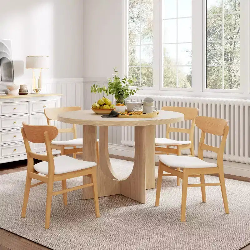 Chaises de salle à manger en bois rembourrées en tissu Isador Mid-Century Modern GDFStudio (lot de 2)