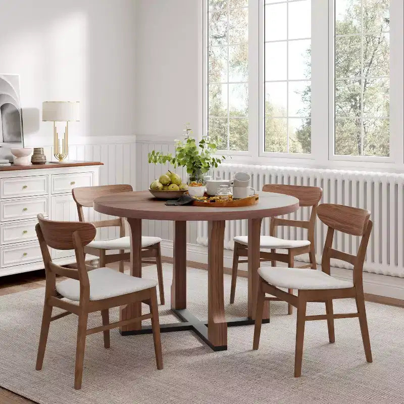 Chaises de salle à manger en bois rembourrées en tissu Isador Mid-Century Modern GDFStudio (lot de 2)