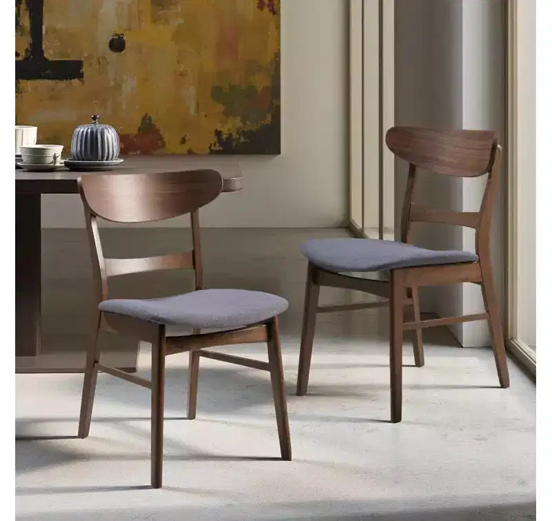 Chaises de salle à manger en bois rembourrées en tissu Isador Mid-Century Modern GDFStudio (lot de 2)
