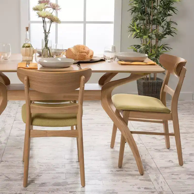 Chaises de salle à manger en bois rembourrées en tissu Isador Mid-Century Modern GDFStudio (lot de 2)