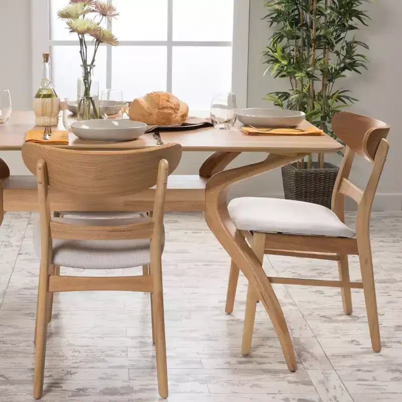 Chaises de salle à manger en bois rembourrées en tissu Isador Mid-Century Modern GDFStudio (lot de 2)