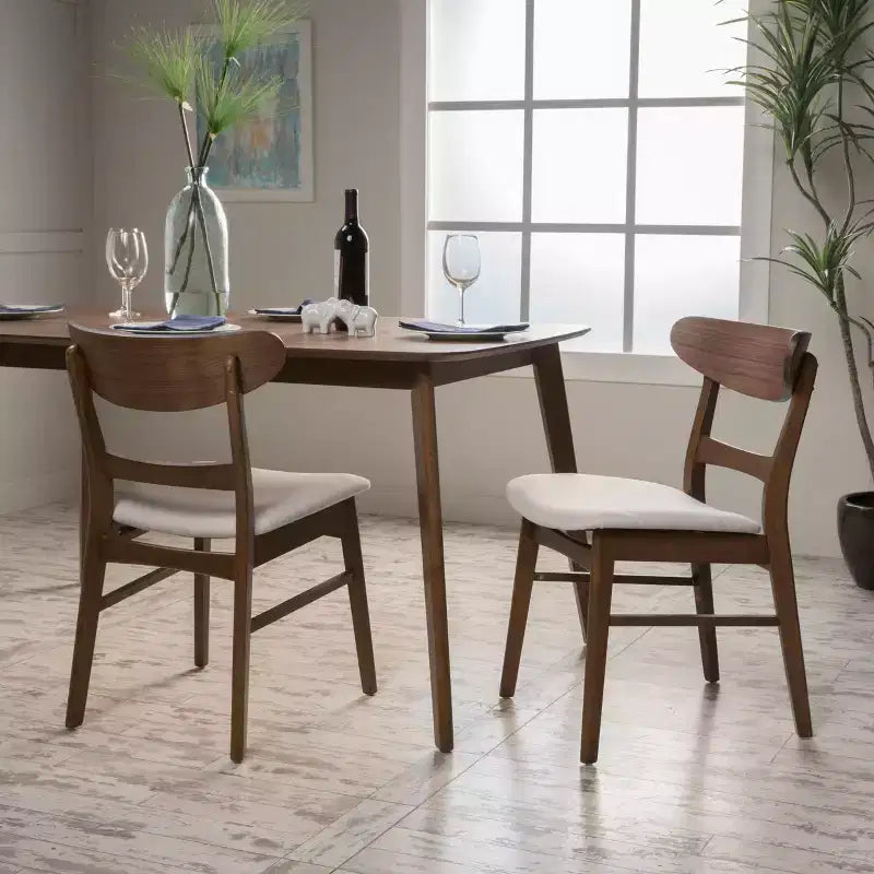 Chaises de salle à manger en bois rembourrées en tissu Isador Mid-Century Modern GDFStudio (lot de 2)
