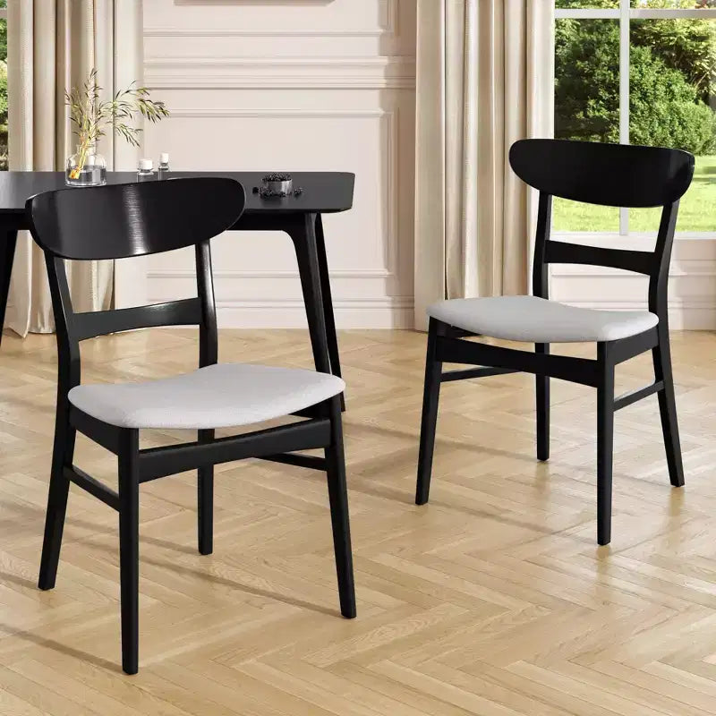 Chaises de salle à manger en bois rembourrées en tissu Isador Mid-Century Modern GDFStudio (lot de 2)
