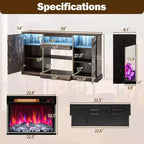 Meuble TV Costway 58" avec cheminée électrique à 3 côtés en verre de 23" et lumières LED 20 couleurs