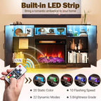 Meuble TV Costway 58" avec cheminée électrique à 3 côtés en verre de 23" et lumières LED 20 couleurs