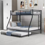 Whisen Twin over Full Bed with Sturdy Steel Frame Bunk Bed with Twin Size Trundle and Two-Side Ladders