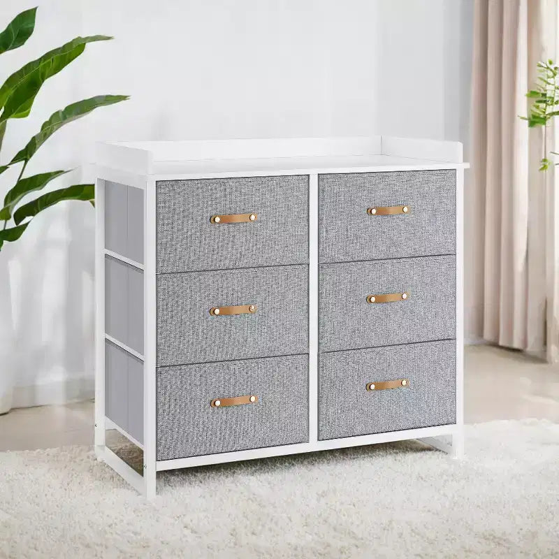 Commode de chambre à 6 tiroirs, avec table à langer résistante à l'eau, meuble de rangement.