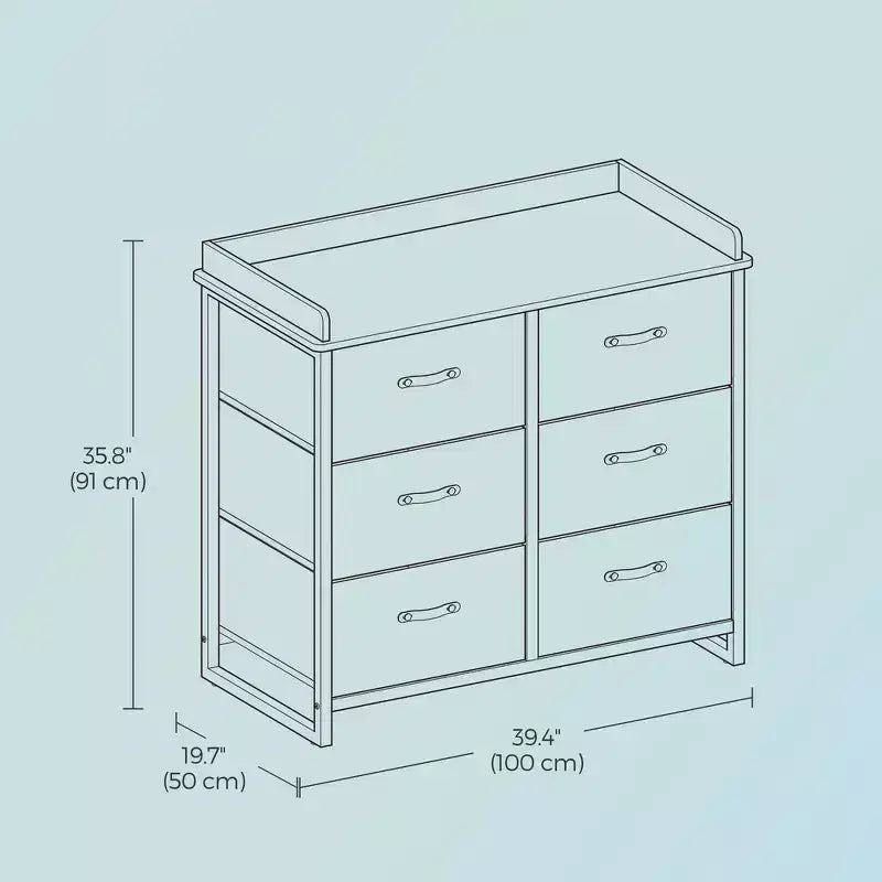 Commode de chambre à 6 tiroirs, avec table à langer résistante à l'eau, meuble de rangement.