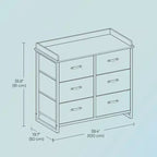Commode de chambre à 6 tiroirs, avec table à langer résistante à l'eau, meuble de rangement.