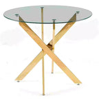 Table à manger en verre avec pieds métalliques croisés - Économiseur d'espace moderne