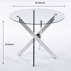 Table à manger en verre avec pieds métalliques croisés - Économiseur d'espace moderne