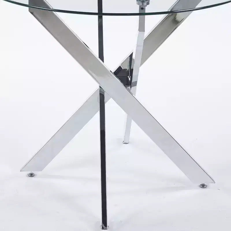 Table à manger en verre avec pieds métalliques croisés - Économiseur d'espace moderne