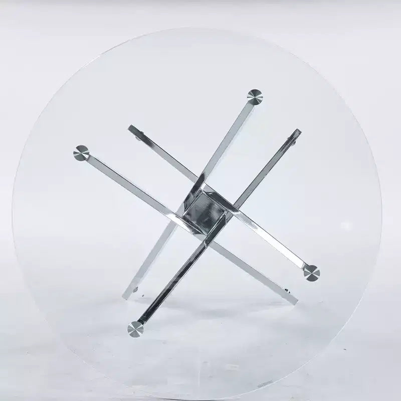 Table à manger en verre avec pieds métalliques croisés - Économiseur d'espace moderne