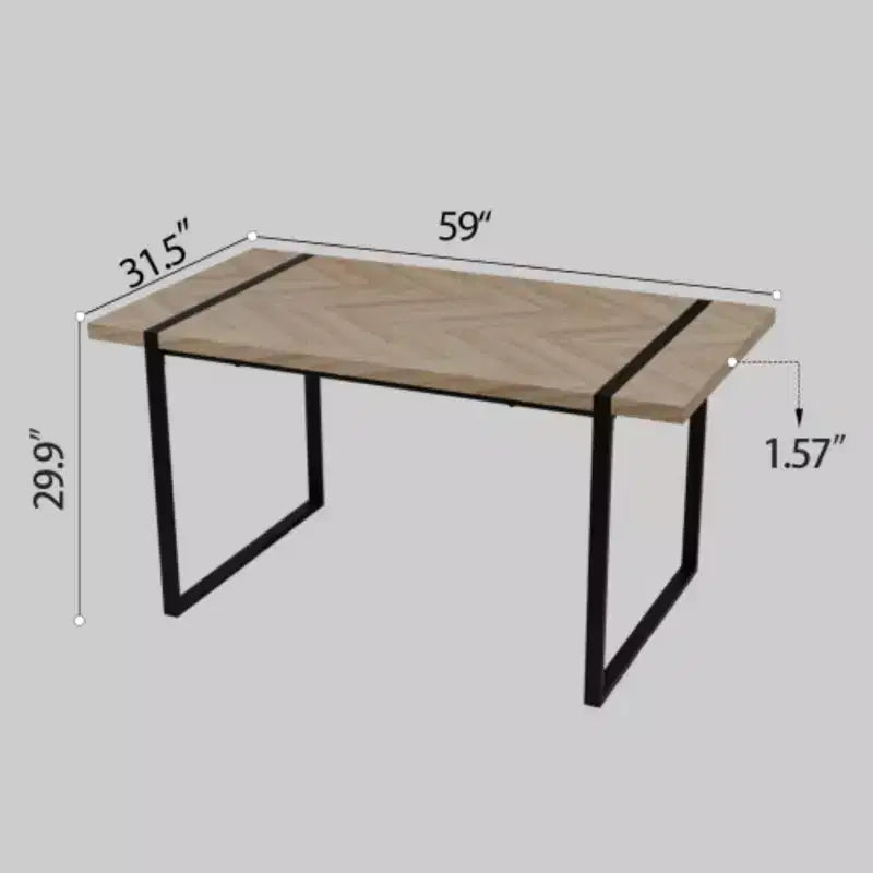 Table à manger rectangulaire industrielle en MDF pour 4-6 personnes, plateau en bois de 3,8 cm d'épaisseur avec pieds en métal, pour la maison et la cuisine
