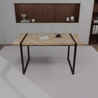 Table à manger rectangulaire industrielle en MDF pour 4-6 personnes, plateau en bois de 3,8 cm d'épaisseur avec pieds en métal, pour la maison et la cuisine