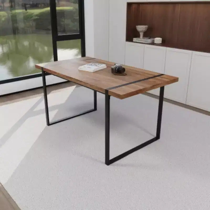 Industrial Rectangular MDF Dining Table for 4-6, 1.5 Thick Wood Top with Metal Legs, for Home & Kitchen