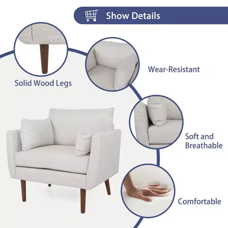 Fauteuil Club GDFStudio Viewland en Tissu Capitonnage Moderne avec Coussins Décoratifs