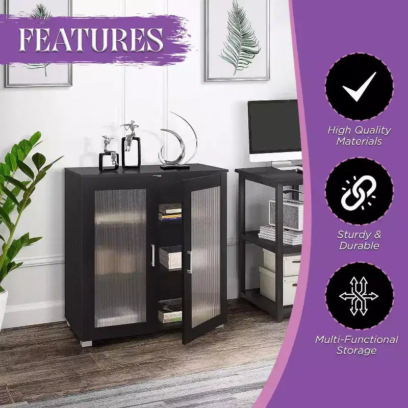 Kings Brand Furniture - Armoire de rangement d'appoint à 2 portes, buffet de rangement au sol pour cuisine, salle à manger, salon, entrée