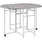 Kings Brand Furniture Ensemble de salle à manger 3 pièces Akins avec plateau de table imitation marbre et tabourets en similicuir à abattants