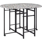 Kings Brand Furniture Ensemble de salle à manger 3 pièces Akins avec plateau de table imitation marbre et tabourets en similicuir à abattants