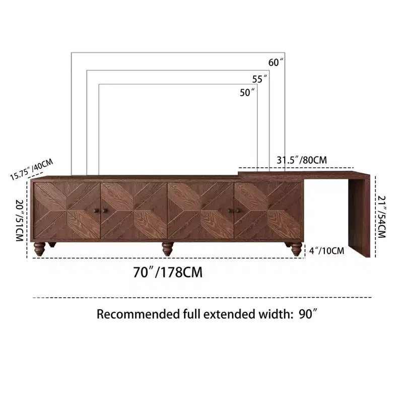 Meuble TV extensible moderne GDFStudio Mamie 90 en bois avec 2 armoires