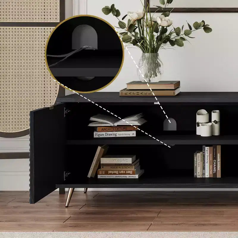 Meuble TV extensible moderne GDFStudio Mamie 90 en bois avec 2 armoires