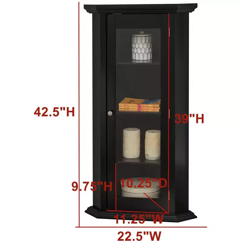 Meuble d'angle de rangement Kings Brand Furniture Cambridge Curio avec porte vitrée
