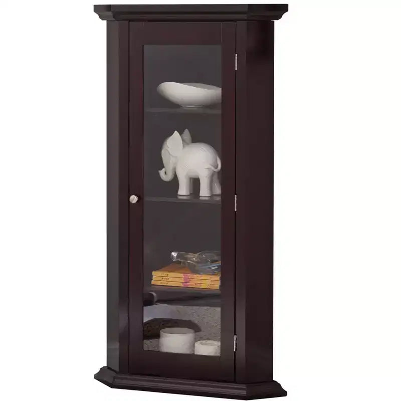 Meuble d'angle de rangement Kings Brand Furniture Cambridge Curio avec porte vitrée