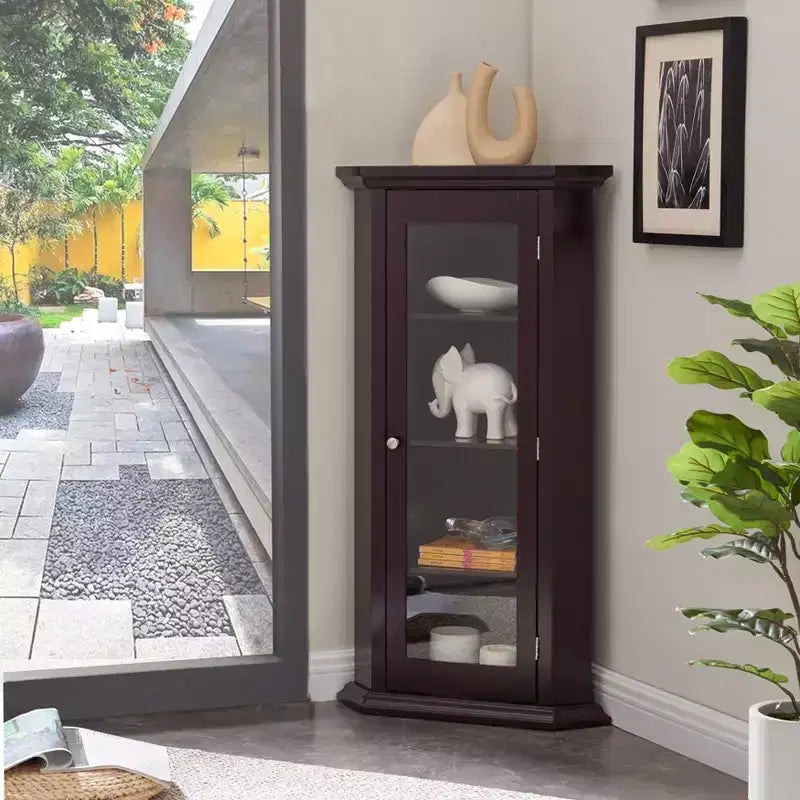 Meuble d'angle de rangement Kings Brand Furniture Cambridge Curio avec porte vitrée