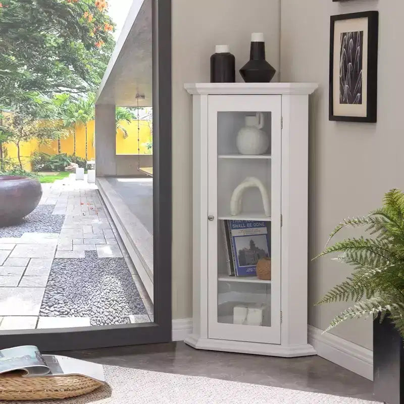 Meuble d'angle de rangement Kings Brand Furniture Cambridge Curio avec porte vitrée
