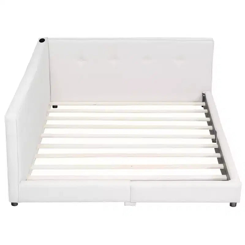 Cadre de lit plateforme Queen/Full, Lit de jour rembourré au sol avec ports USB -ModernLuxe